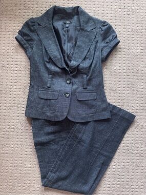 BCX Black Textured Short-Sleeve Blazer & Pants Set Suit Medium Jacket 9 pants